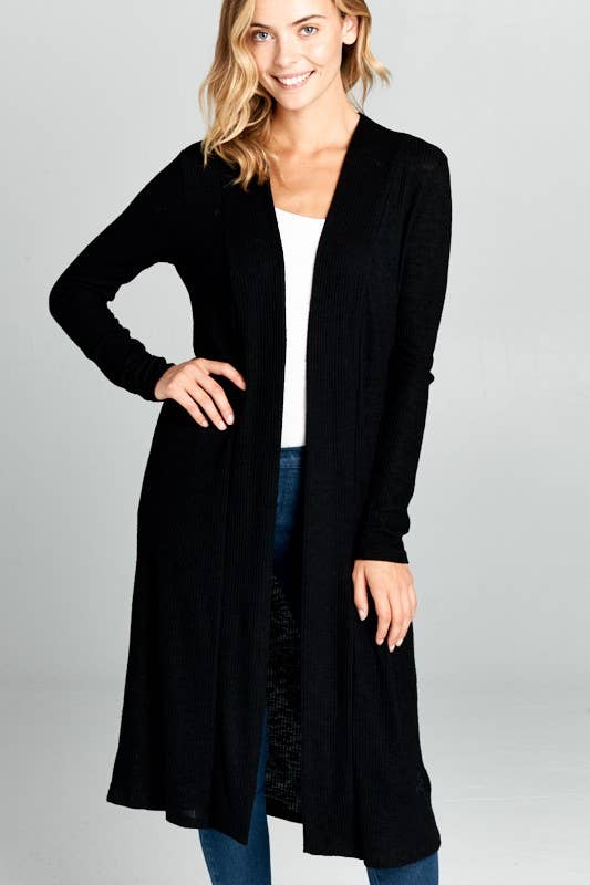 Long Sleeve Ribbed Duster Sweater Cardigan