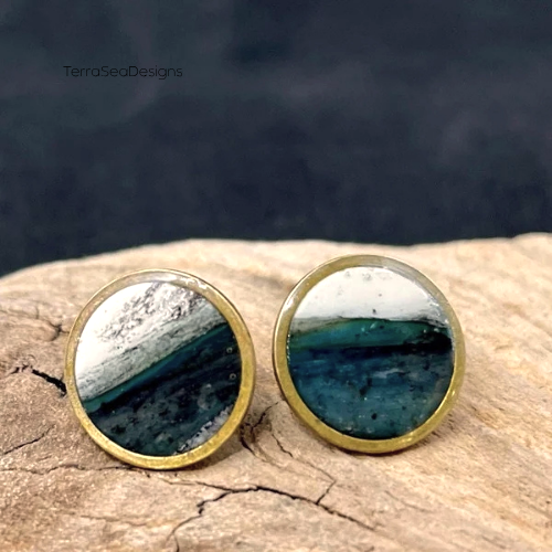 Handmade Brass Rim Clay Stud Earring
