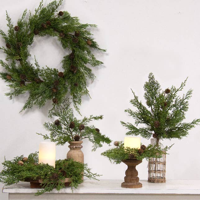 Western Cedar & Pinecone Candle Ring, 6.5"