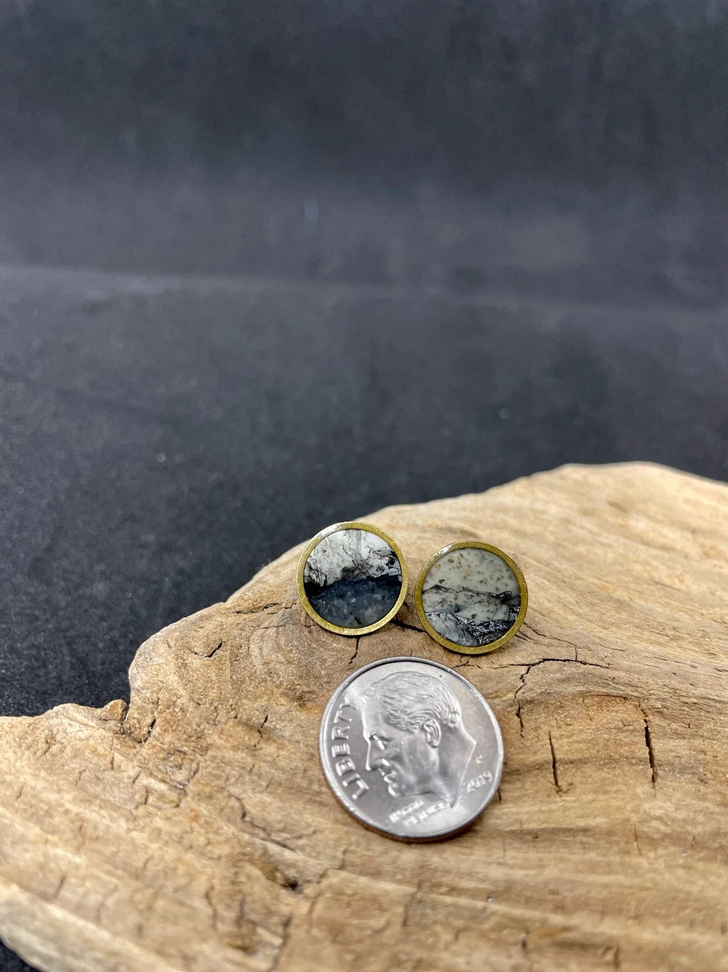 Handmade Brass Rim Clay Stud Earring