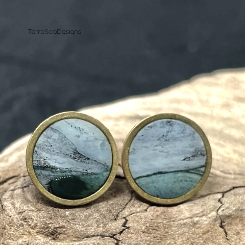 Handmade Brass Rim Clay Stud Earring