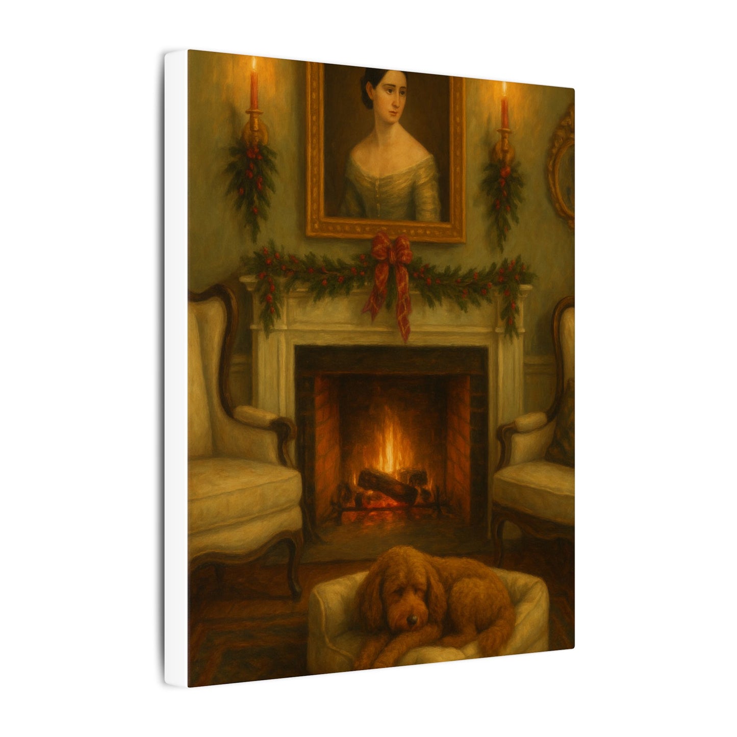 Willow waiting for Santa - unframed stretched canvas print