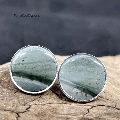 Handmade Silver Rim Clay Stud Earring
