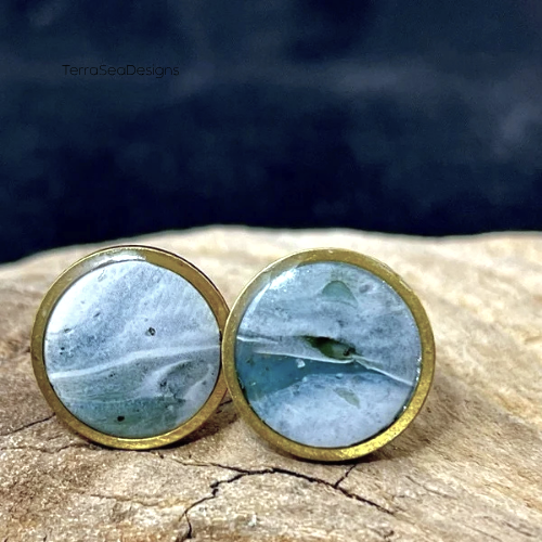 Handmade Brass Rim Clay Stud Earring