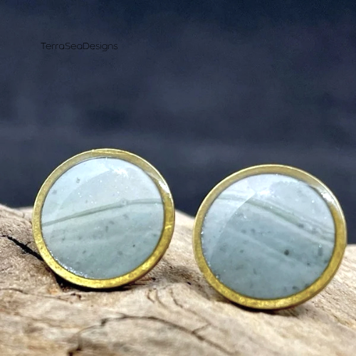 Handmade Brass Rim Clay Stud Earring