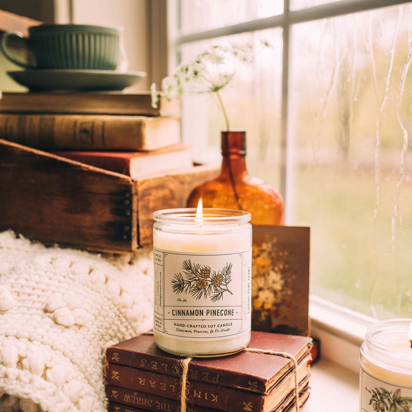 Available March 12th - Cinnamon Pinecone Soy Candle, A Warm & Spicy Fall into Winter Scent