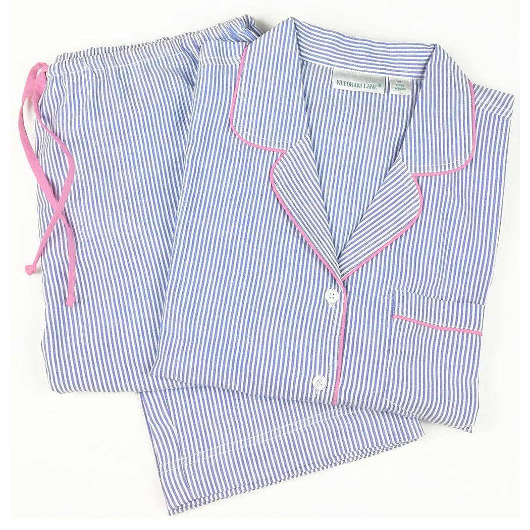 Available March 12th - Blue Seersucker-Pink Long Sleeve Pajamas