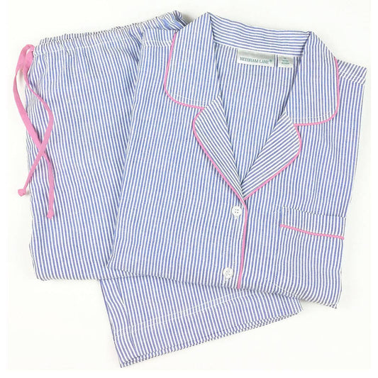 Available March 12th - Blue Seersucker-Pink Long Sleeve Pajamas