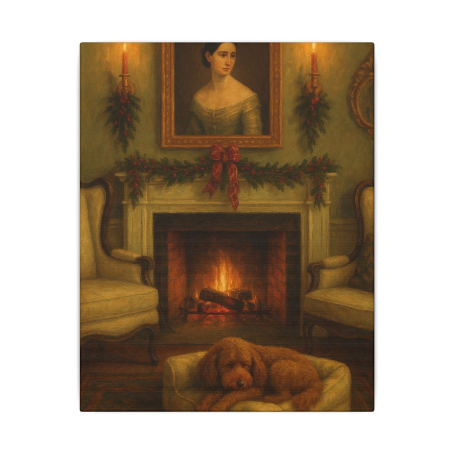 Willow waiting for Santa - unframed stretched canvas print