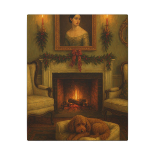 Willow waiting for Santa - unframed stretched canvas print