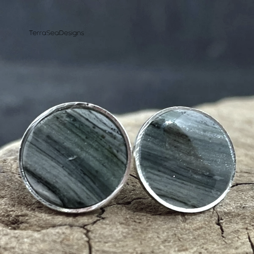 Handmade Silver Rim Clay Stud Earring