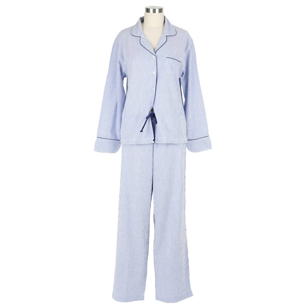 Available March 12th - Blue Seersucker-Navy Long Sleeve Pajamas