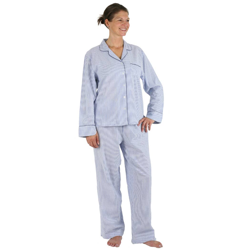 Available March 12th - Blue Seersucker-Navy Long Sleeve Pajamas