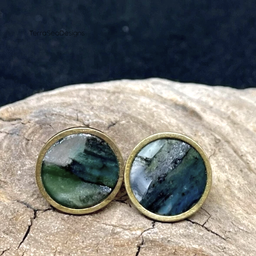Handmade Brass Rim Clay Stud Earring