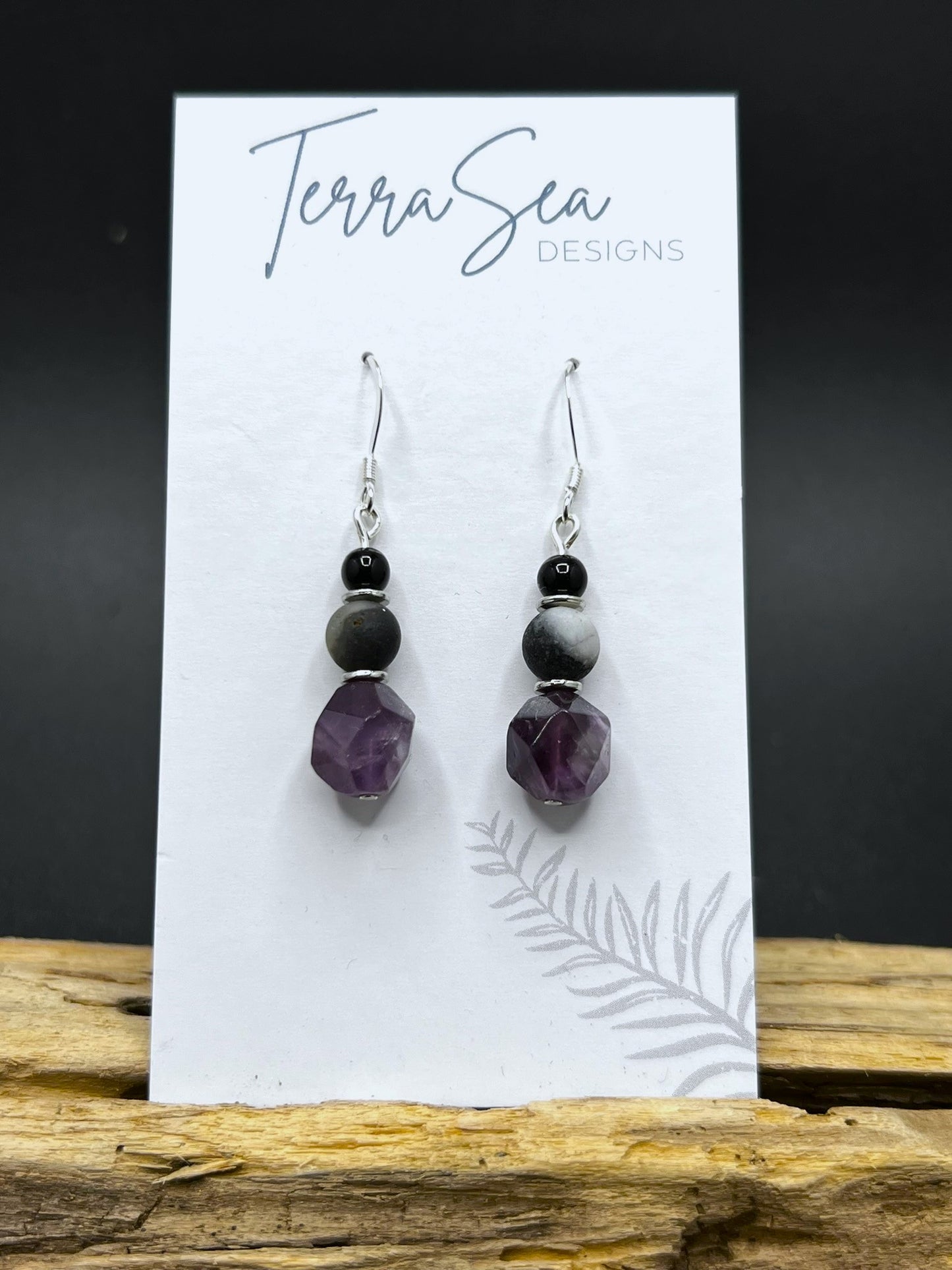 Available March 12th - Amethyst, Amazonite & Black Jasper Earrings