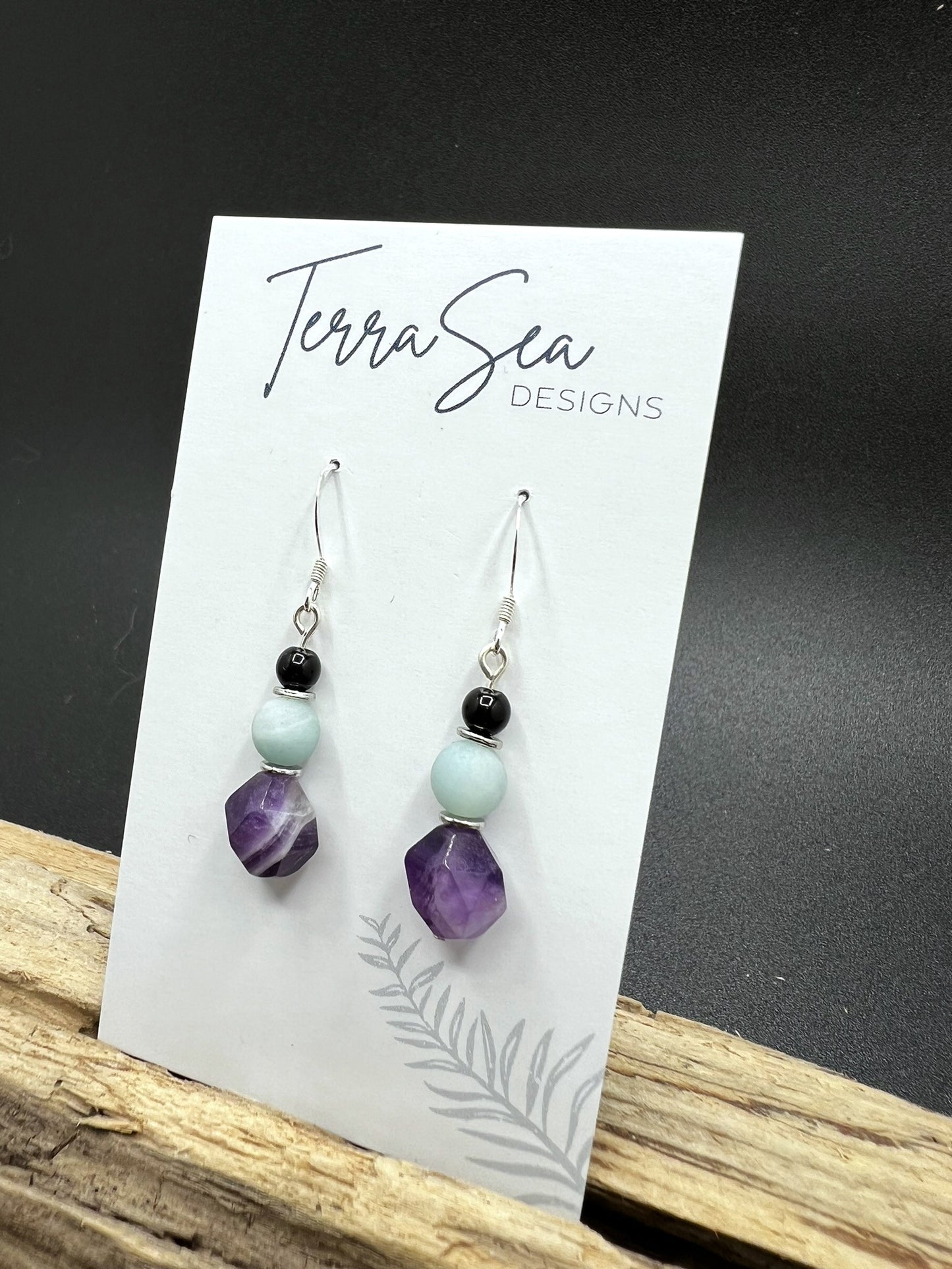 Available March 12th - Amethyst, Blue Amazonite & Black Jasper Earrings