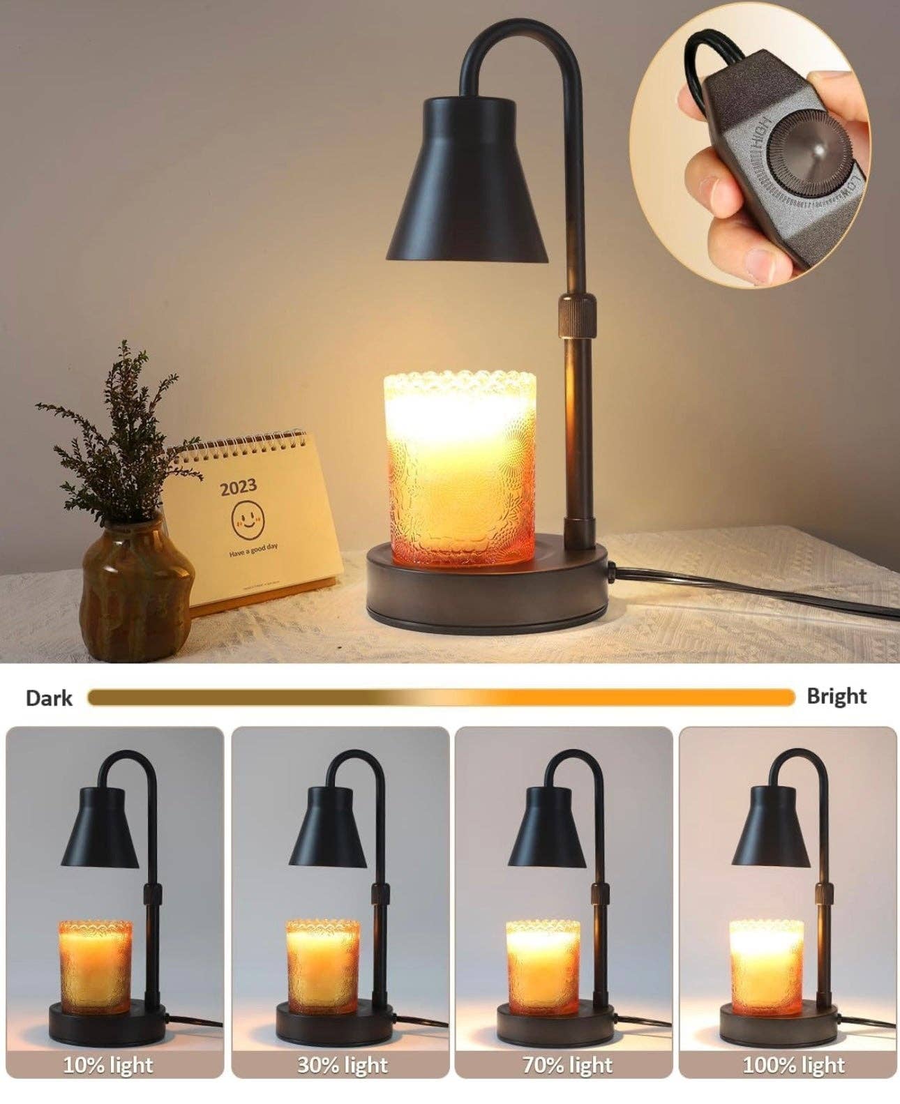 Adjustable Height Candle Lamp Warmer, Stepless Dimming