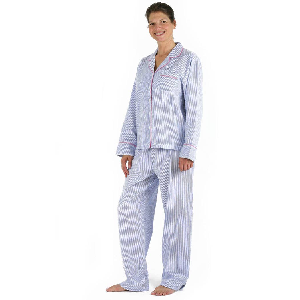 Available March 12th - Blue Seersucker-Pink Long Sleeve Pajamas