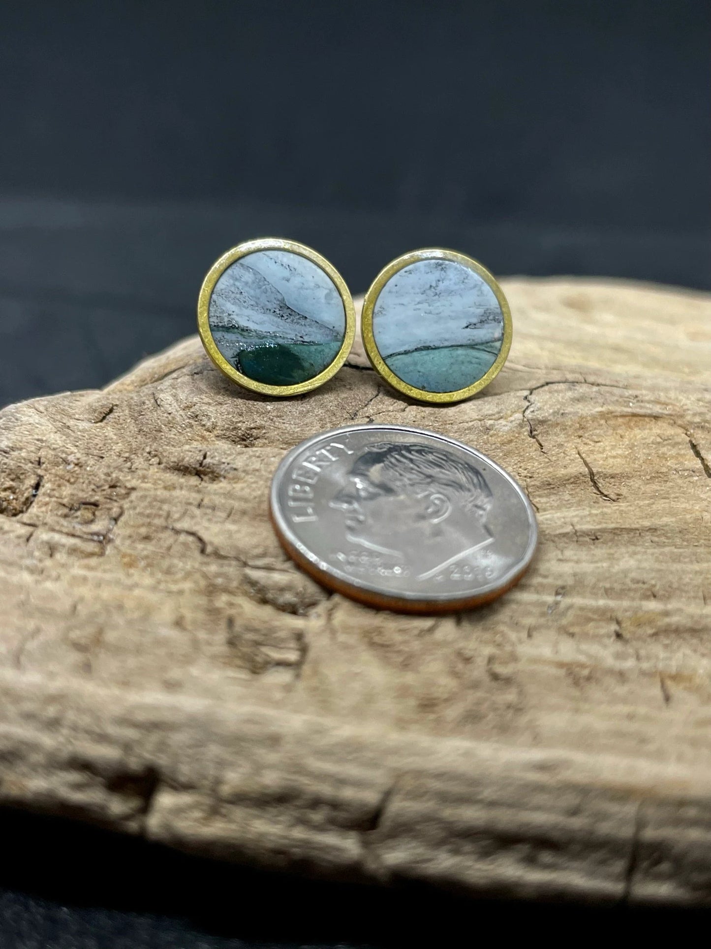 Handmade Brass Rim Clay Stud Earring