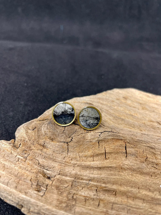 Handmade Brass Rim Clay Stud Earring