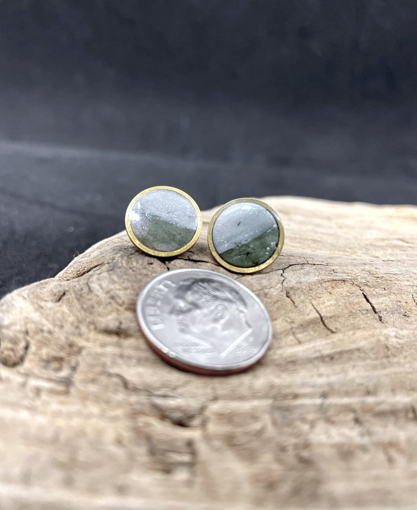 Handmade Brass Rim Clay Stud Earring