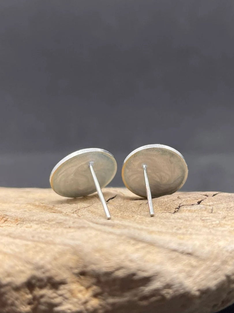 Handmade Silver Rim Clay Stud Earring