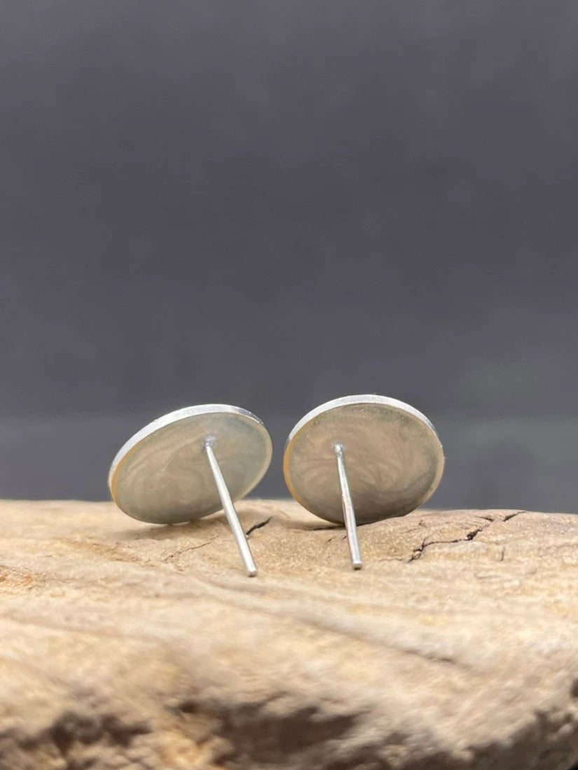 Handmade Silver Rim Clay Stud Earring