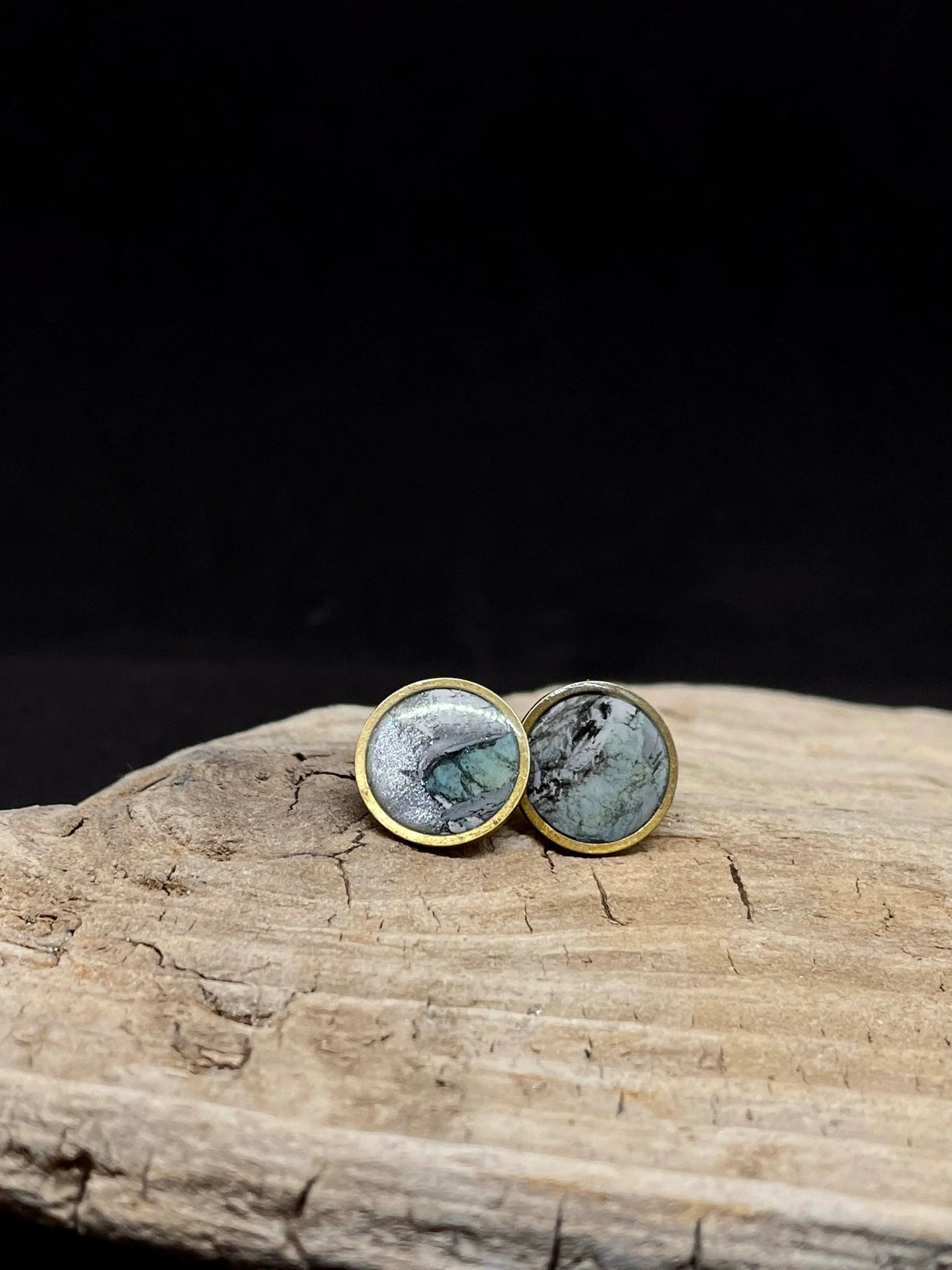 Handmade Brass Rim Clay Stud Earring