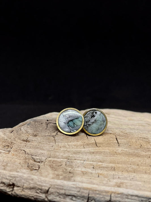 Handmade Brass Rim Clay Stud Earring