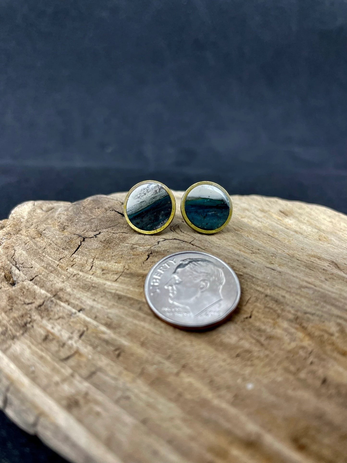 Handmade Brass Rim Clay Stud Earring