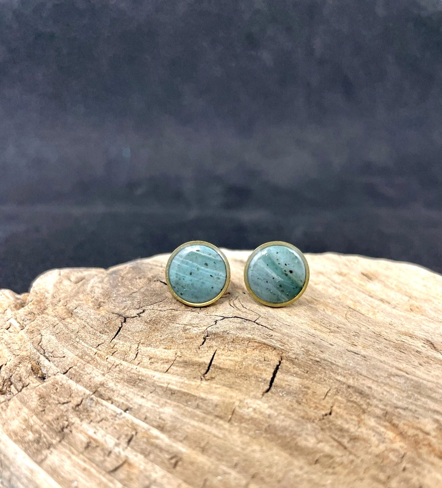 Handmade Brass Rim Clay Stud Earring