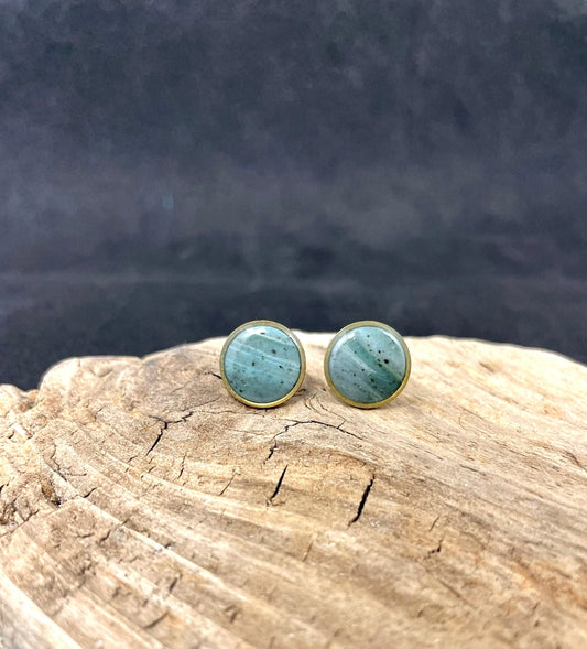 Handmade Brass Rim Clay Stud Earring
