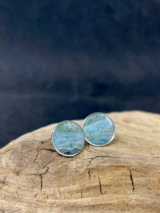 Handmade Silver Rim Clay Stud Earring