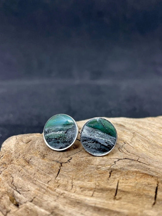 Handmade Silver Rim Clay Stud Earring