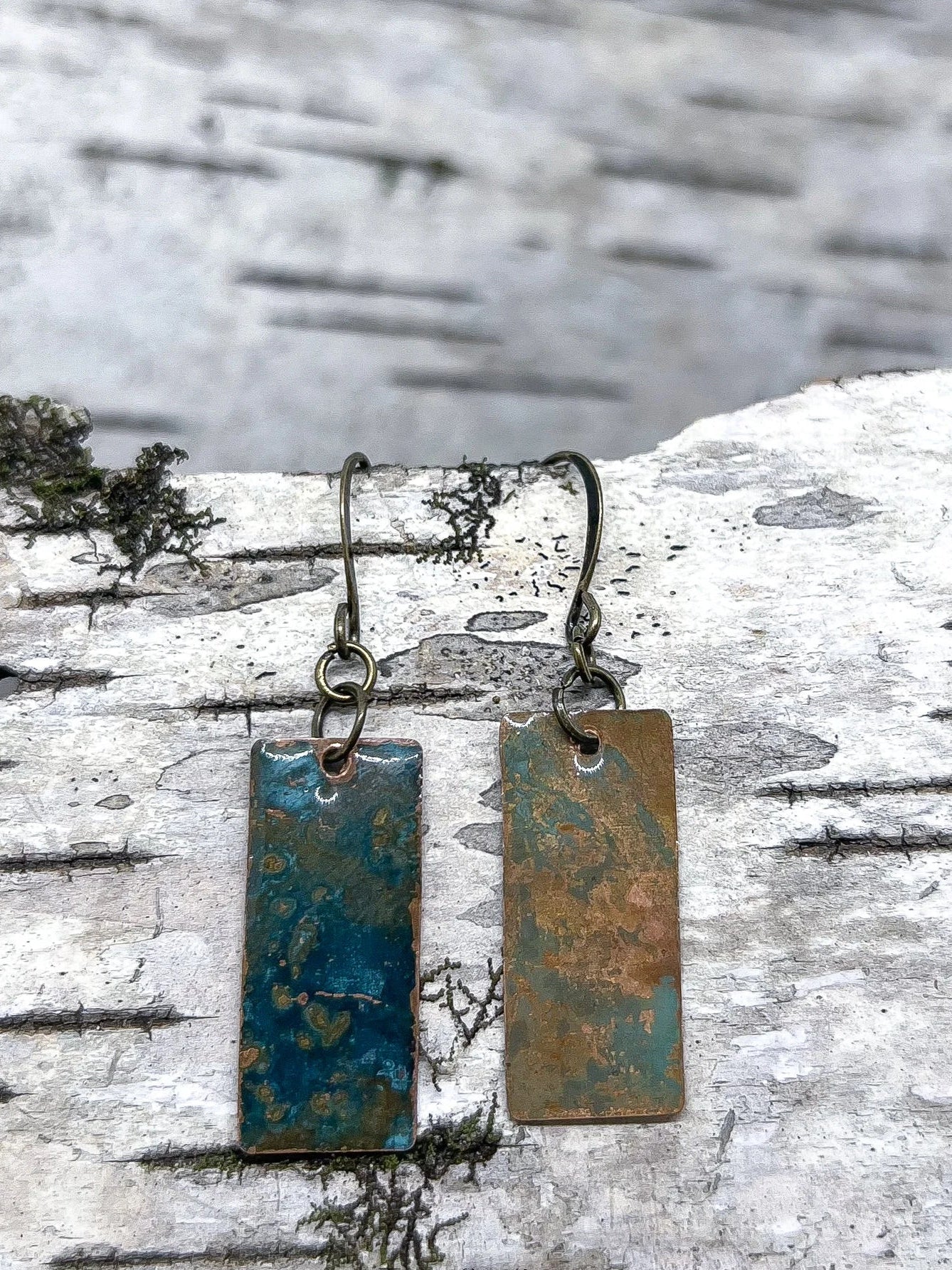 Blue Copper Rectangle Earrings