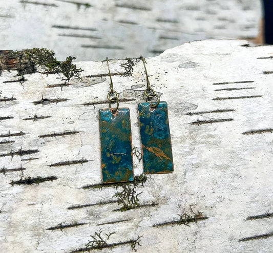 Blue Copper Rectangle Earrings
