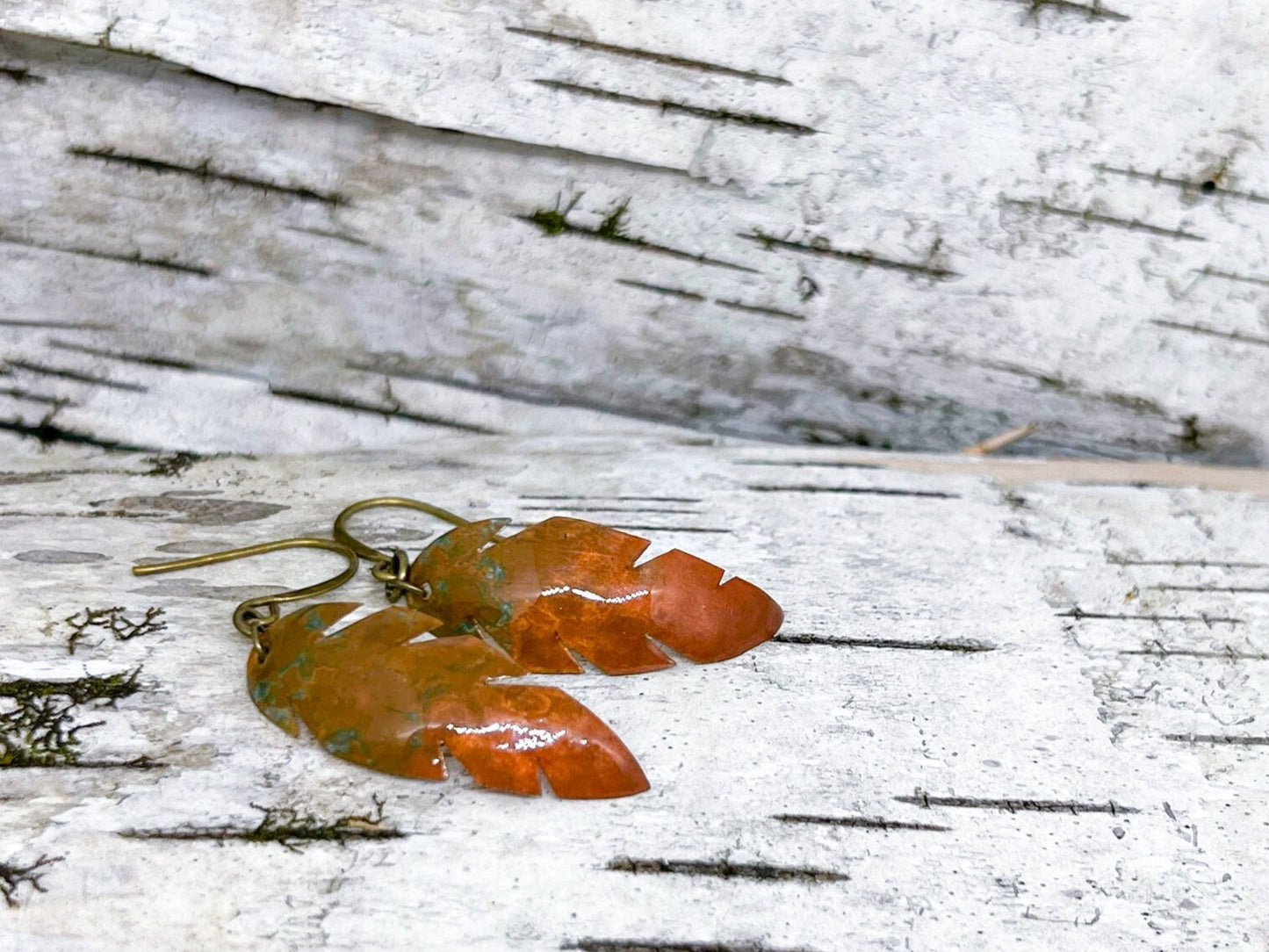 Handmade Copper Feather Dangle Earrings