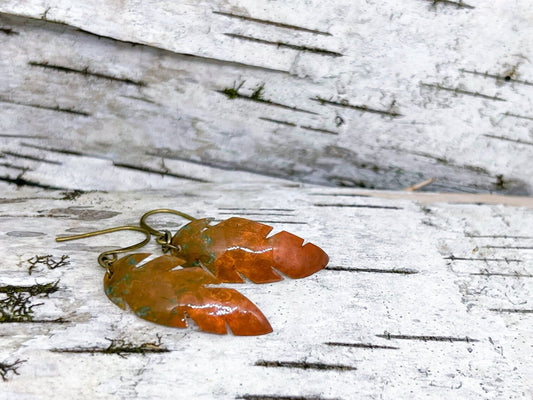 Handmade Copper Feather Dangle Earrings