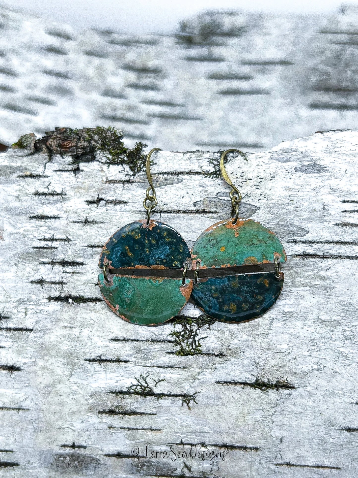 Copper Disc Earrings Two Toned
