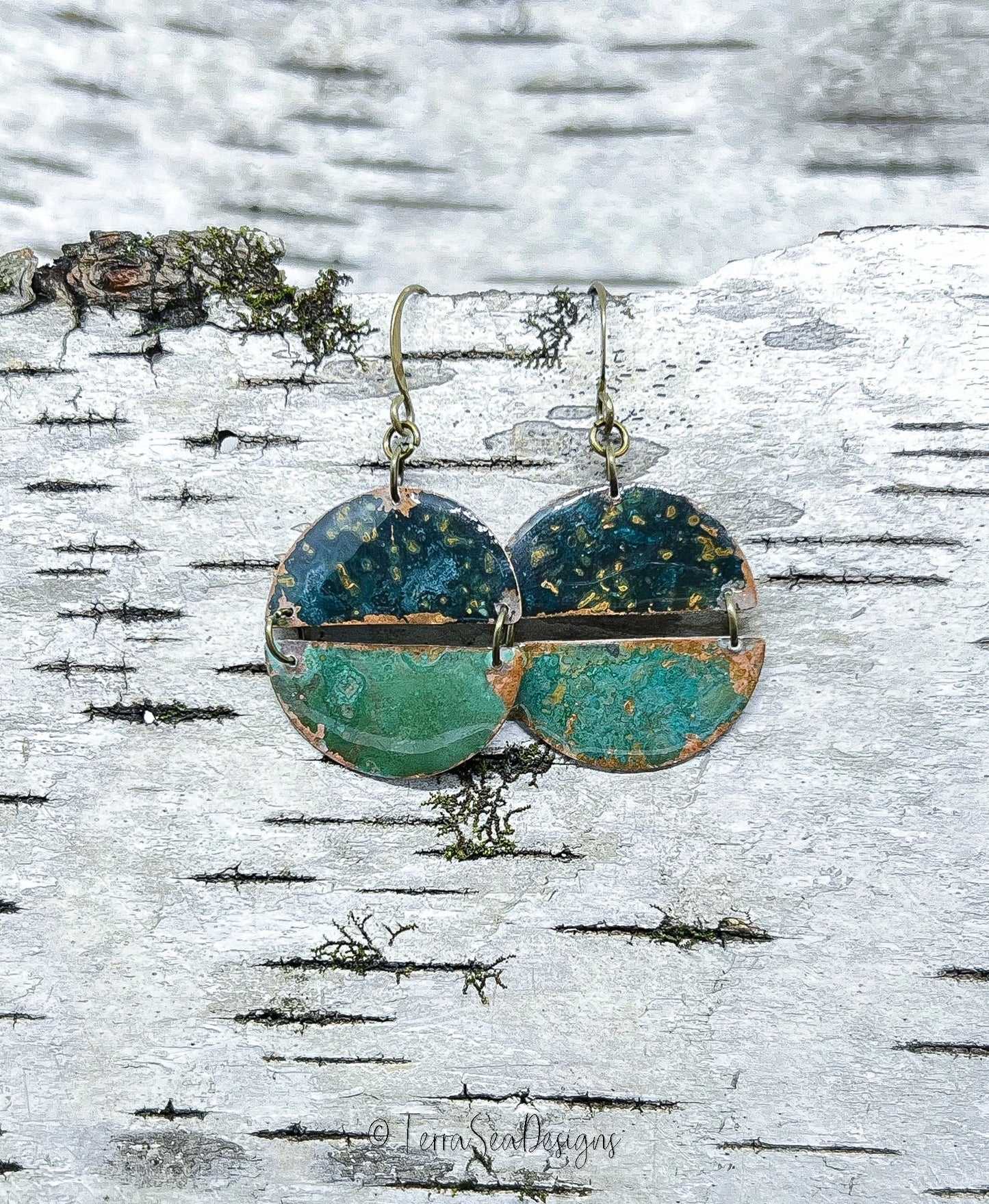 Copper Disc Earrings Two Toned