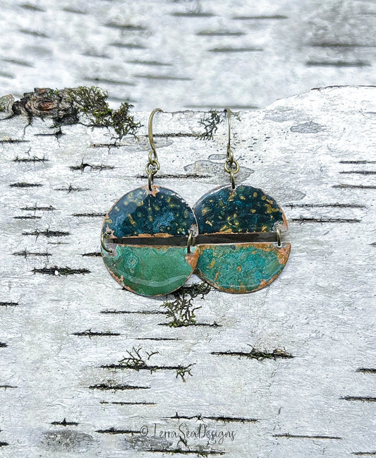 Copper Disc Earrings Two Toned