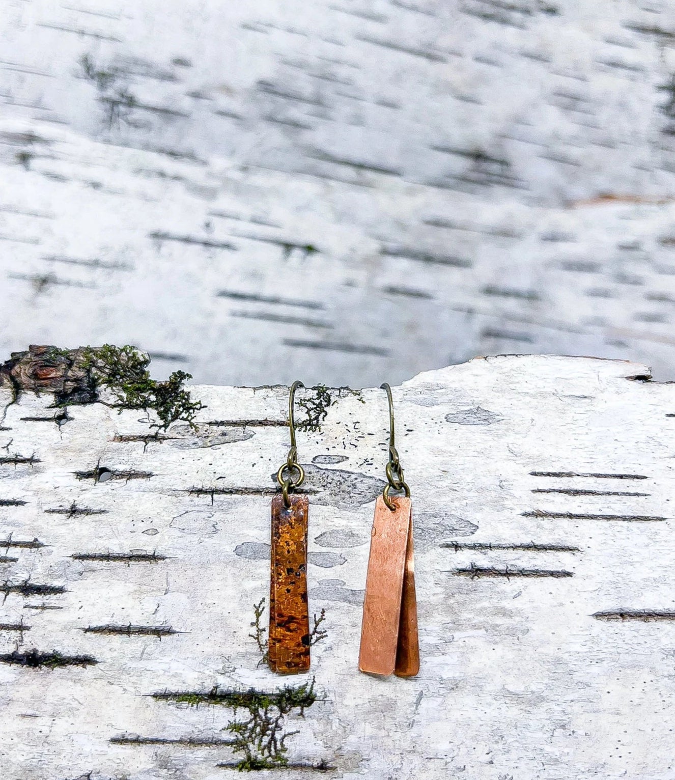 Handmade Skinny Copper Rectangle Earrings