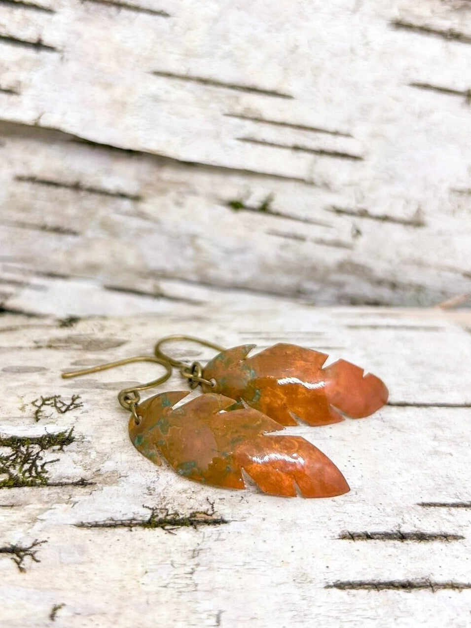 Handmade Copper Feather Dangle Earrings