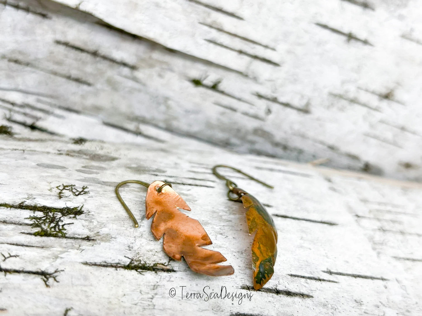 Handmade Copper Feather Dangle Earrings