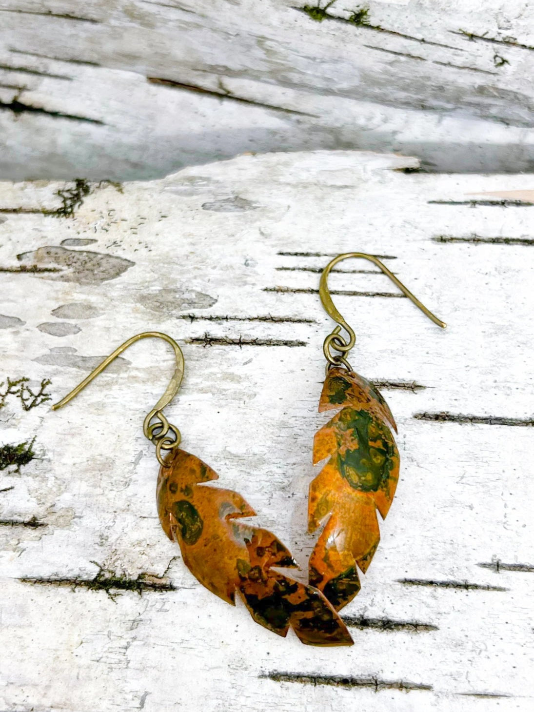 Handmade Copper Feather Dangle Earrings