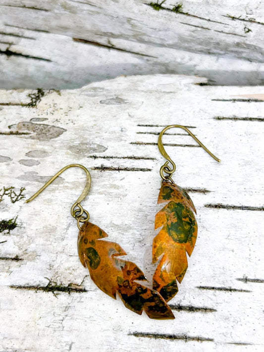 Handmade Copper Feather Dangle Earrings